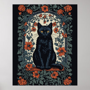 Vintage Blüte der schwarzen Katze Poster