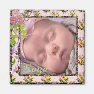 Vintage Blüten in Rosa und Weiß Neues Baby Foto Ma Magnet