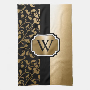 Vintage Blüten in Schwarz und Golden Geschirrtuch