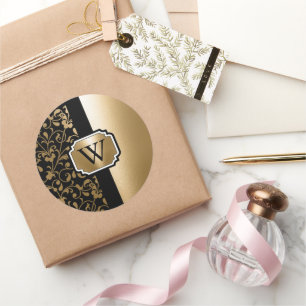 Vintage Blüten in Schwarz und Golden Runder Aufkleber