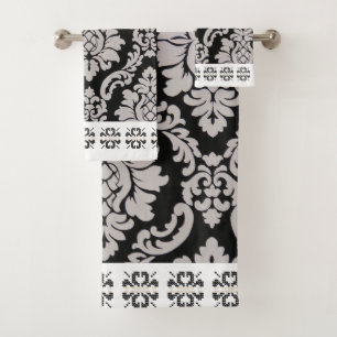 Vintage Blüten in Schwarz und Weiß Badhandtuch Set