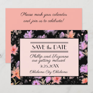 Vintage Blüten Save the Date schwarz und rot Einladung