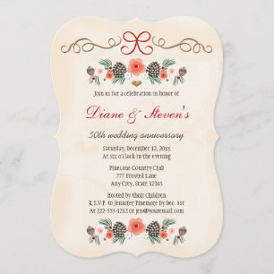 VINTAGE BLÜTEN-ZAPFEN WEIHNACHTSJUBILÄUM EINLADUNG