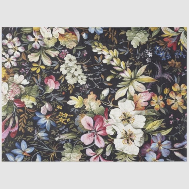 Vintage Blütenblau Weiße botanische Blume Hütte Seidenpapier (Vorderseite)