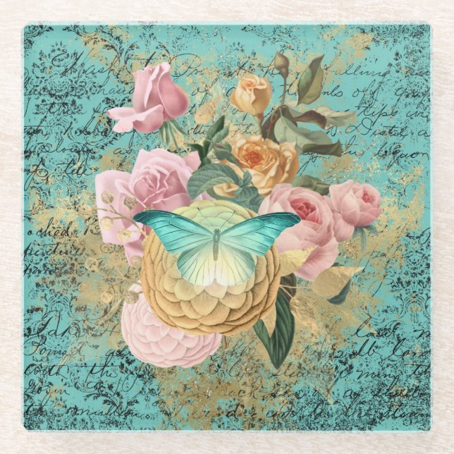 Vintage BlütenBouquet Glasuntersetzer (Vorderseite)