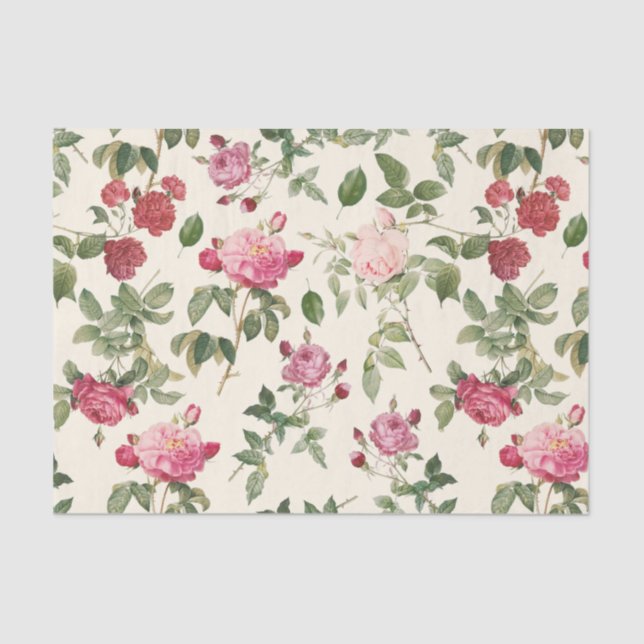 Vintage Blütencreme Rosa Rose Seidenpapier (Vorderseite)