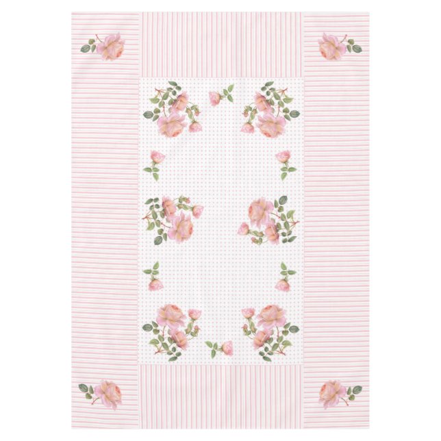 Vintage Blütendecke, Linien & Punkte 60"x84" Tischdecke (Vorderseite)