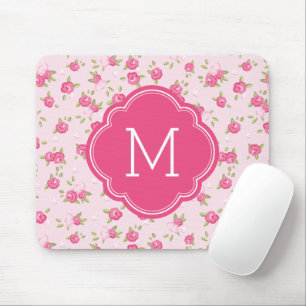 Vintage Blütendruckmonogramm, rosa Chic Mousepad