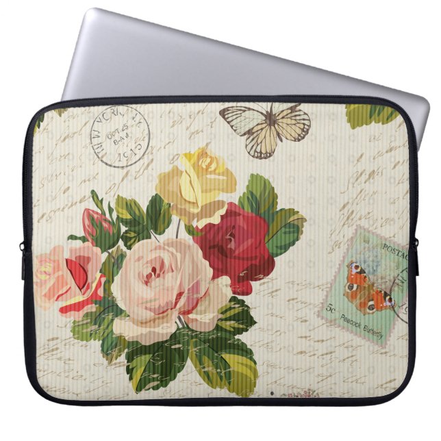 Vintage Blüteneleganz, Schmetterlingeleganz Laptopschutzhülle (Vorderseite)