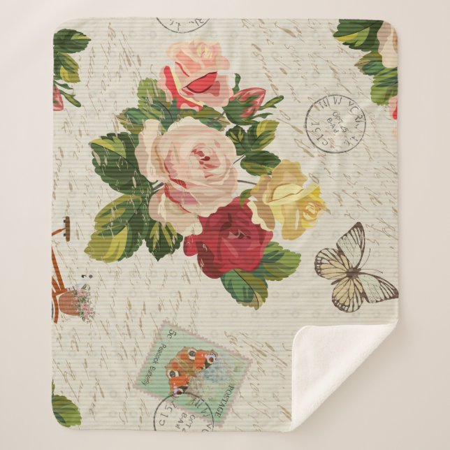 Vintage Blüteneleganz, Schmetterlingeleganz Sherpadecke (Vorderseite)