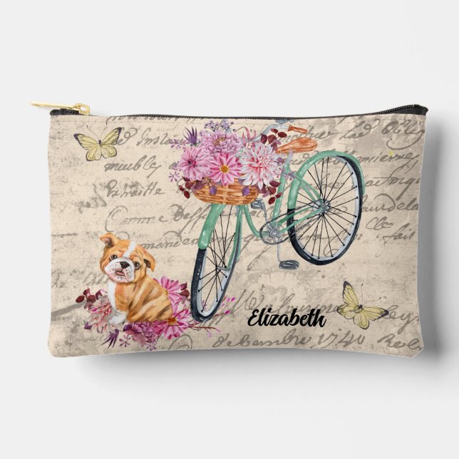 Vintage Blütenpflanze Ephemera Bulldog Zubehörtasche (Vorderseite)