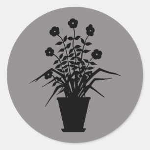 Vintage Blütenpflanze Silhouette in kundenspezifis Runder Aufkleber