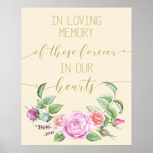 Vintage Blütenpracht in liebevollem Gedächtnisplak Poster (Vorne)