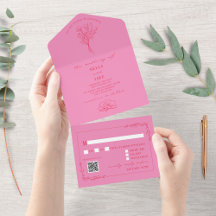 Vintage Blütenrosa + Redd QR Code Hochzeit