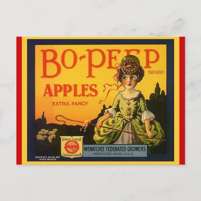 Vintage Bo Peep & Sheep Extravagante Äpfel Postkar Postkarte (Vorderseite)
