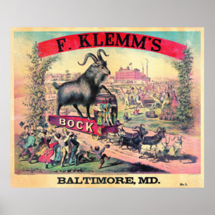Vintage Bock-Bier-Anzeige 1890 Poster