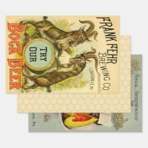 Vintage-Bockbierposter: Antiquitäten-Ziegen-Saloon Geschenkpapier Set