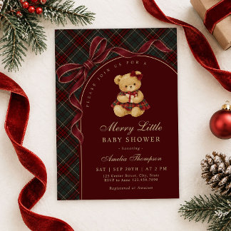 Vintage-Bogen-Teddybär-Weihnachten-Baby-Party Einladung