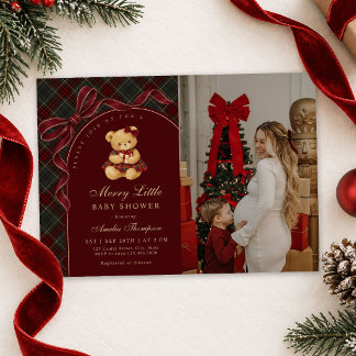 Vintage-Bogen-Teddybär-Weihnachten-Baby-Shower-Fot Einladung