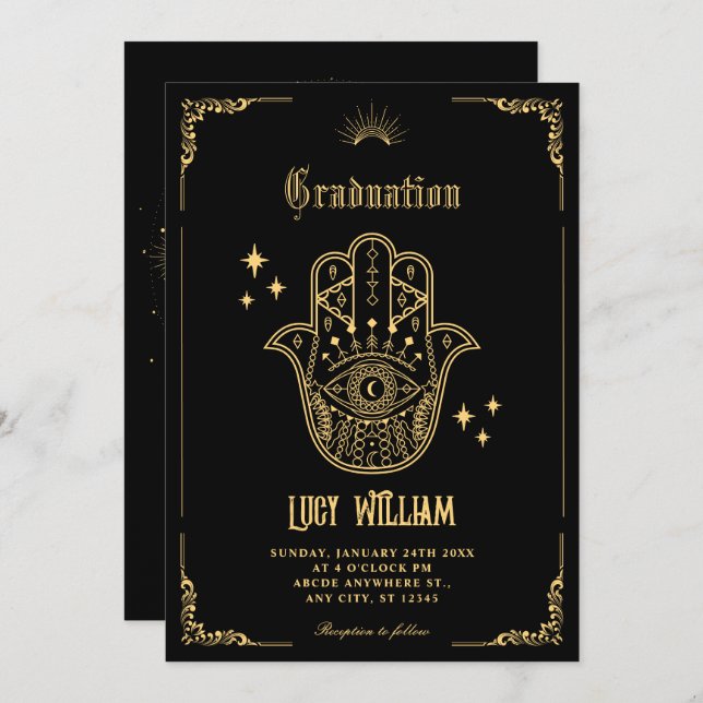 Vintage Bohemian art symbols graduation Einladung (Vorne/Hinten)