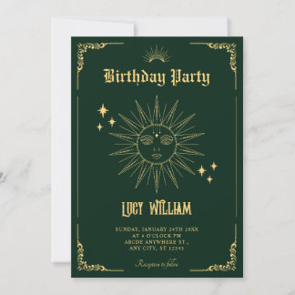 Vintage-Bohemien-Kunst mystische Sonnen-Geburtstag Einladung