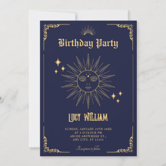 Vintage-Bohemien-Kunst mystische Sonnen-Geburtstag Einladung