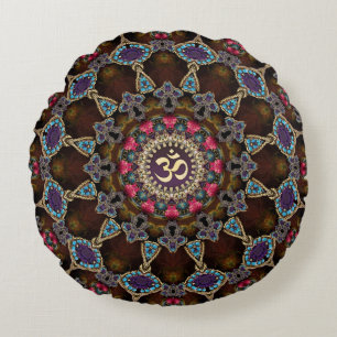 Vintage-Bohemien-Spiritual-OM-Yoga-Rundkissen Rundes Kissen