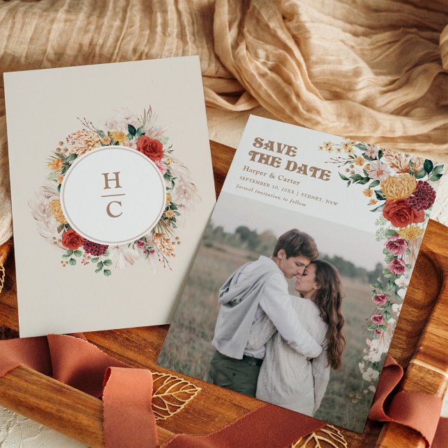 Vintage Bohemische Blume Foto Save the Date (Von Creator hochgeladen)