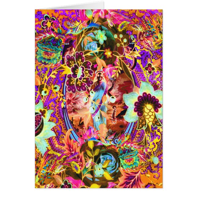 Vintage Bohemische Goddess Neon Grußkarte (Vorne)