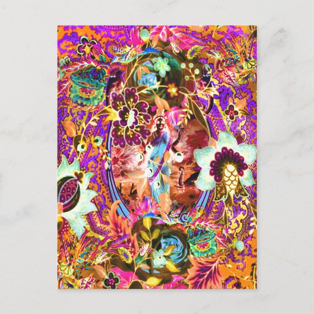 Vintage Bohemische Göttin Neon Postkarte (Vorderseite)