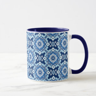 Vintage Boho Blaues Blumenmuster Tasse