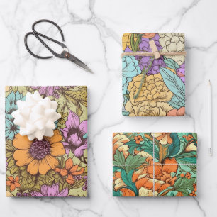 Vintage Boho Blumen Hochzeit Geburtstag Geschenkpapier Set