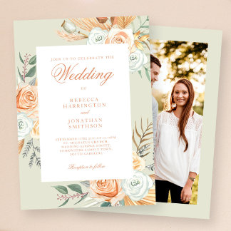 Vintage Boho Blumen Hochzeitsfoto Einladung