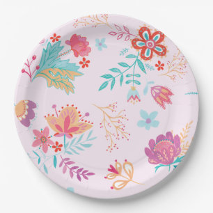 Vintage Boho Chic Florale Geburtstagspapierplatte Pappteller