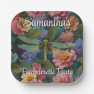 Vintage Boho-Chic-Pastell-Blumen-Libellen-Party Pappteller