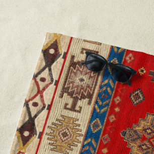Vintage Boho Ethnisch Antik Rot Blau Kilim Türkisc Strandtuch