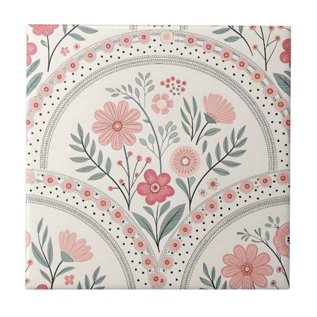 Vintage Boho Floral Botanisch Fliese (Vorderseite)