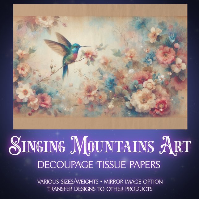 Vintage Boho Hummingbird and Flowers Decoupage Seidenpapier (Von Creator hochgeladen)