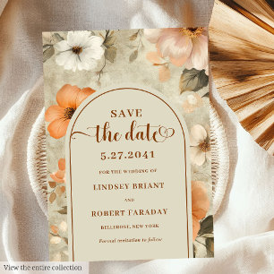 Vintage Boho Kupfer Oliven Blumen Save The Date Einladung