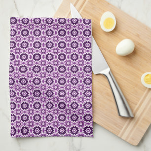 Vintage Boho Lila Geometrisches Blumenmuster Geschirrtuch