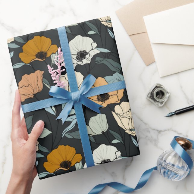 Vintage Boho Mohnblumen Muster  Geschenkpapier (Schenken)