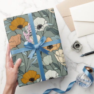 Vintage Boho Mohnblumen Muster Geschenkpapier