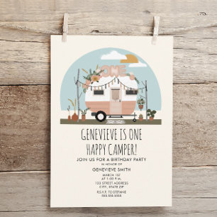 Vintage Boho One Happy Camper 1. Geburtstagsfeier Einladung