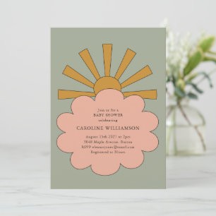 Vintage Boho Pastellfarben Sonnenschein-Wolken-Bab Einladung