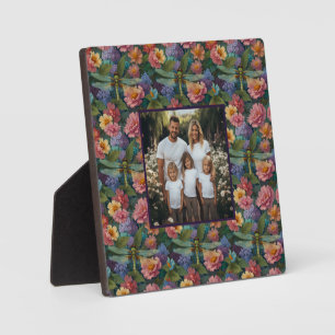 Vintage boho-schicke Pastell-Blütengarten-Libelle Fotoplatte