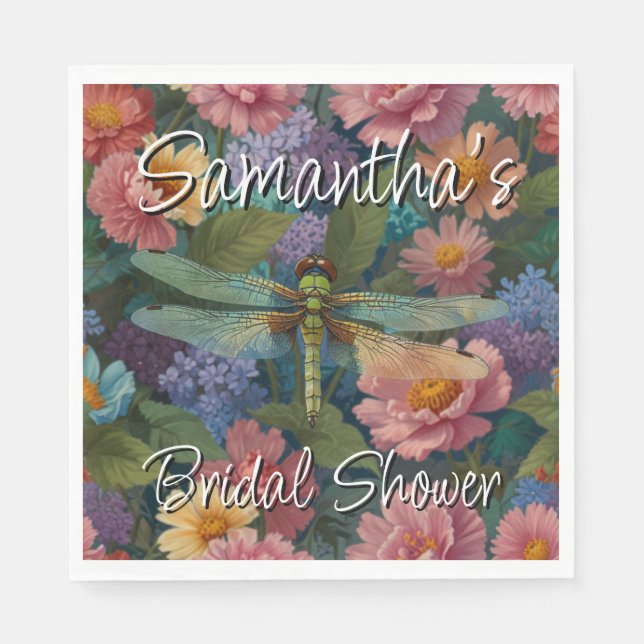 Vintage boho-schicke Pastell-Blütengarten-Libelle Serviette (Vorderseite)