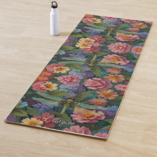 Vintage boho-schicke Pastell-Blütengarten-Libelle Yogamatte