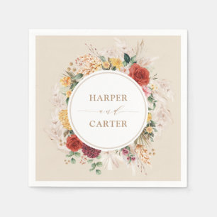 Vintage Boho Tropical Pampas Grass Floral Wedding Serviette