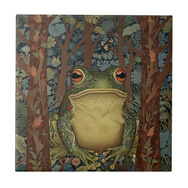 Vintage Boho-Wald-Frosch Fliese (Vorderseite)