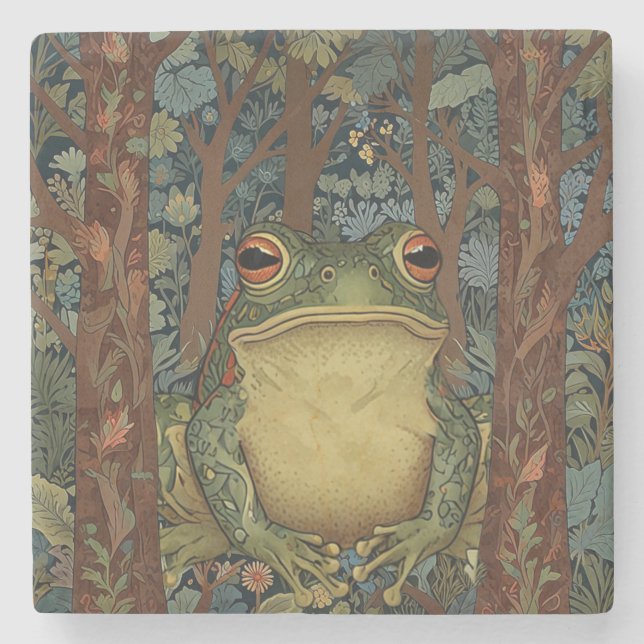 Vintage Boho-Wald-Frosch Steinuntersetzer (Vorderseite)